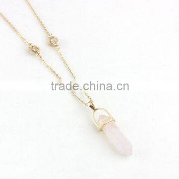 New Fashion Wholesale Delicate Natural Stone Pendant powder crystal necklace Crystal Gold Metal Necklace