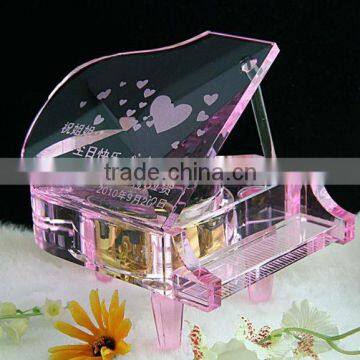 Made in china mechanism crystal musical box with pink color (R-2066)