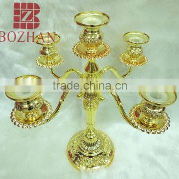 3 arms vintage wedding metal candle holders/ handicraft gold plate metal candle holder