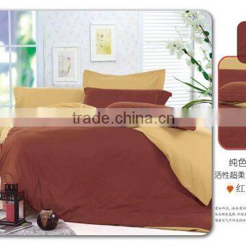 100% polyester reactive printed bedding set,plain color thick microfiber bed sheet set,yellow and brown