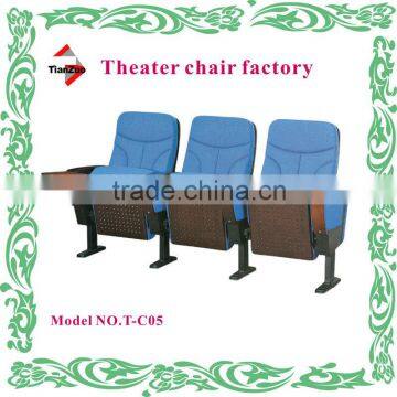 (Theater seating chairs outdoor)Fabric and wood theater seating chairs outdoor with writing pad