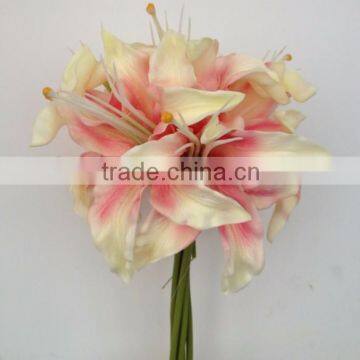 Hot sale 6 head lily flowers artificial flower bouquet pu pink lily bouquet