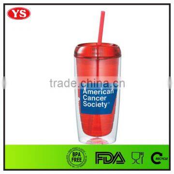 16oz Bpa Free Double Wall Plastic Tumbler With Straw With Custom Logo