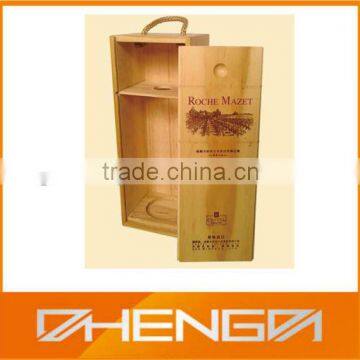 China Manufacturer 2 Bottles Fancy Handle Wine Wedding Gift Box (ZDW13-W029)