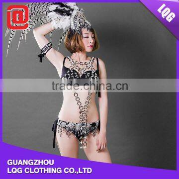 Hot sale unique feather beaded tassel decorated fantasy costumes for carnival