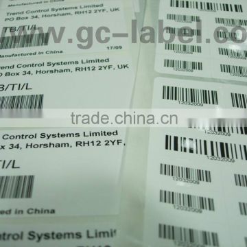 Custom brand name sticker vinly material barcode self-adhesive labels and stickers