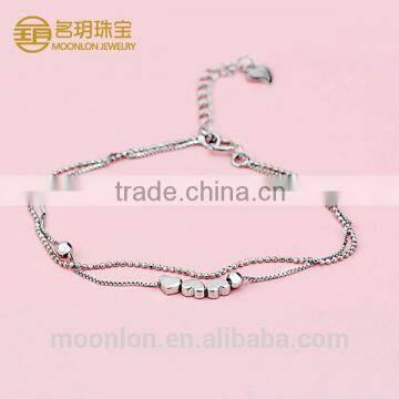 Wholesale silver bead bracelet for women, heart linked to heart bracelets