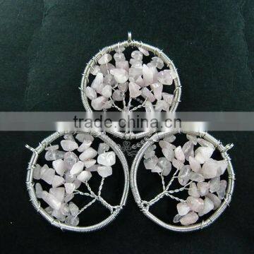 50mm round handmade wiring tree in random pink rose quartz stone pendant charm DIY supplies 1820257