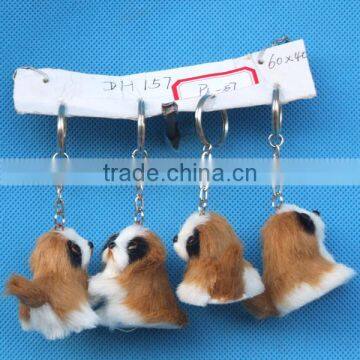 Plastic Dog Animal Shape Faux Fur Toy Keychain