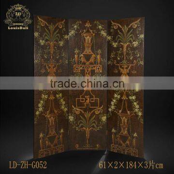 Retro Art Painting Bookcase Design Wooden Floor Screen, Creative Furniture Decorative Four Panel Folding Screen photo-6