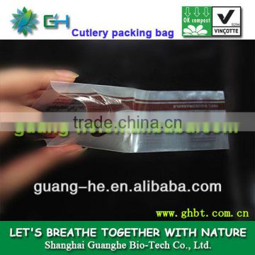 100% Biodegradable non-pollution disposable plastic PLA packing bags for tableware / cutlery