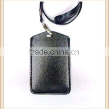 BLACK PU LEATHER CARD HOLDER NECK STRAP SWIVEL LOBSTER CLAPS LANYARD ID BADGE