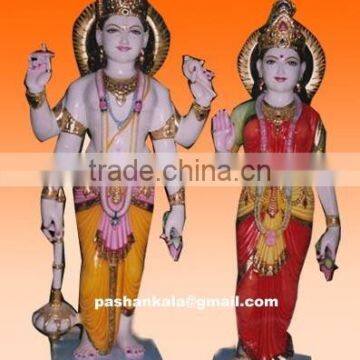White Marble Lord Vishnu Laxmi Statue Handcrafted