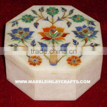 Marble Inlay Box, Marble Inlay Jewellery Box, Marble Jewellery Boxes, Gemstone Inlay Marble Box