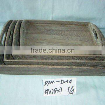 carbonized unfinished wooden tray sets with handles