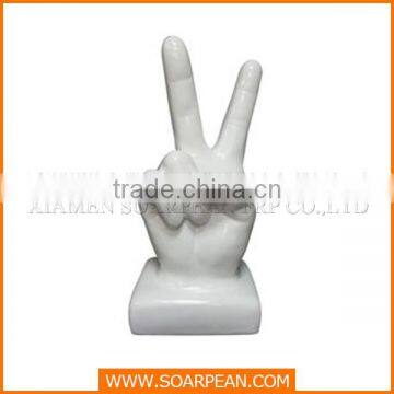 White Resin Hand Figurine Victory Posture for Home Decoration photo-3