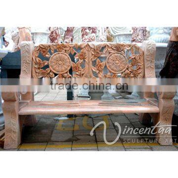 Style Hollow Flower Carving Red Antique Marble Garden Bench