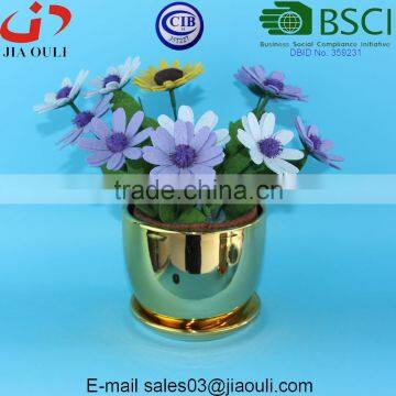 Quality Plating Gold / Copper Ceramic Plant Pots With Saucer photo-3
