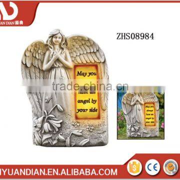 Custom resin angle wings tombstone arts and crafts with solar light