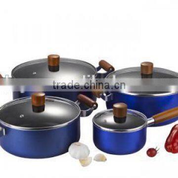 8pcs Wooden color bakelite handle pressed aluminum nonstick pots and pans