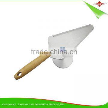 ZY-F1127A 2in1 Pizza Cutter and Pizza Wheel With Beech Wood Handle Multi Functional Pizza Server photo-2