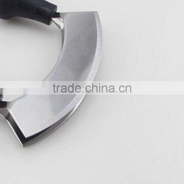 Stainless Steel Double Blade Cheese Cutter Carving Knife Mezzaluna Chopper With Black Handle photo-3