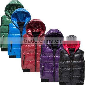 OUTDOOR PU LEATHER HOODED DOWN VEST