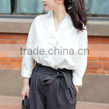 SZXX wholesale Womens Lady White V-Neck Casual Blouse Shirts