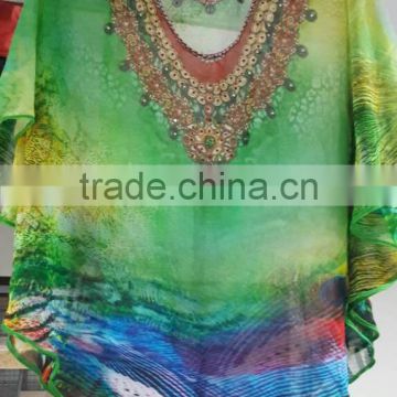 Multicolor digital crystal embellished kaftan CAFTAN tunic poncho blouse