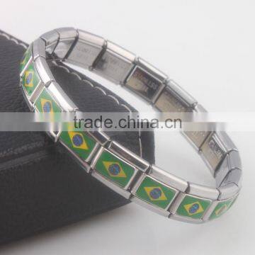 316 stainless steel Brazil country bracelet Brazil flag charms link bangle Diy Brazil flag bangle