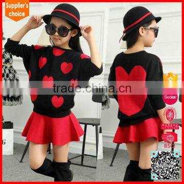 2017 Korean fashion heart pattern sweater childrens boutique clothing