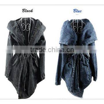 Spring New Design European Style Women Oversize Hooded Denim Trench Coat photo-6