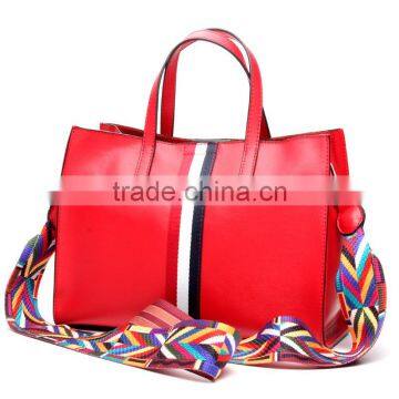 Top-Grade Simple Design Leather Hand Bags Color Straps Women Tote Handbag