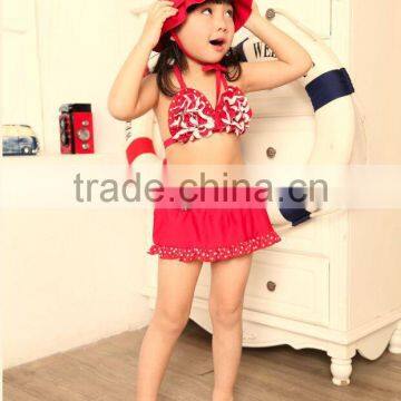 2015 hot sell cute swimsuit baby girl swinsuit pink girl swimsuit with hat