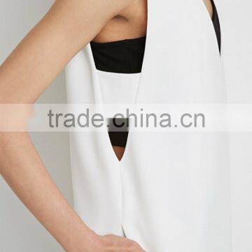 Collarless V-neck Longline Women Vest Woven Vests With Pockets photo-6