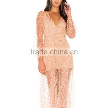 Raw Hem Embroidered Tulle Appliqued Gauze Backless Long Dress photo-5