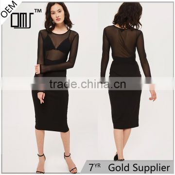 2017 OEM top design sexy transparent mesh top dress for ladies