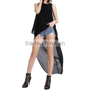 New Fashion Women Sleeveless Blouses False Two Piece Short Front Long photo-2