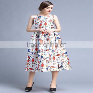 2016 Fashion Women Dresses for Sleeveless Floral Printed,flared Hem Long Dress for OEM photo-3