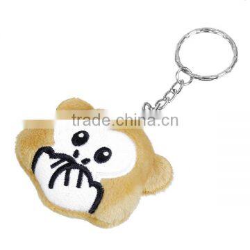 Wholesale Monkey Animal Silver Tone Brown Emoji Pattern Carved Plush Keychain