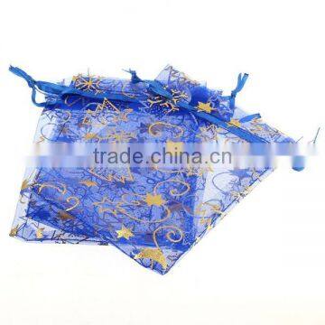 Organza Jewelry Bags Drawstring Rectangle Deep Blue Christmas Tree Snowflake Pattern 14cm X10cm photo-3