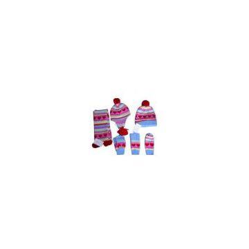 Sell 100% Acrylic Jacquard Scarf, Hat, Mitten & Flip Glove Set