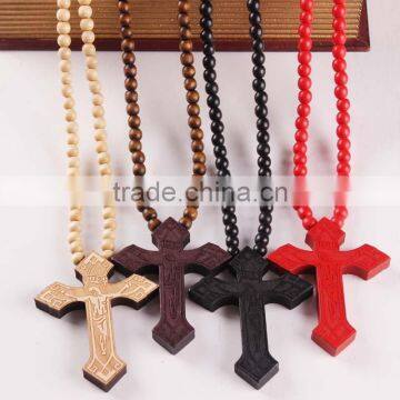Fashion Wooden Beads Cross Necklace Men Women Ladies