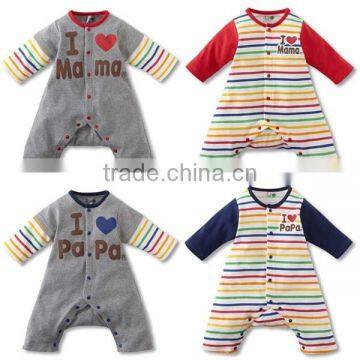 2016 autumn sweet heart colorful stripes long sleeve babysuits