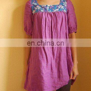 linen dress with colorful appliqued