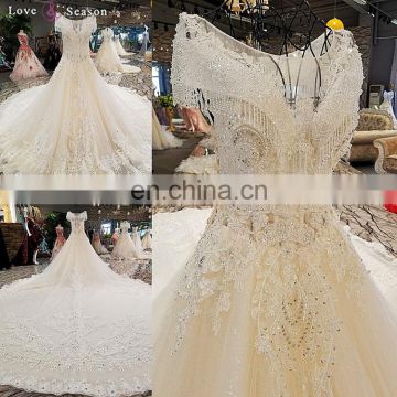 LS00303 kleinfeld appliqued long dresses long train see through beaded bridal dress for wedding