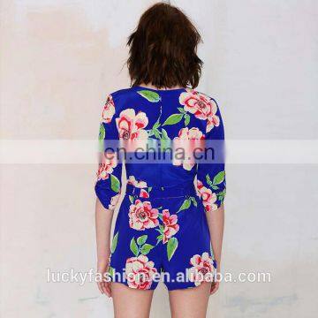 2016 BAIYIMO OEM Service Womens Floral Printed Short Sleeve Mini Jumpsuit photo-3