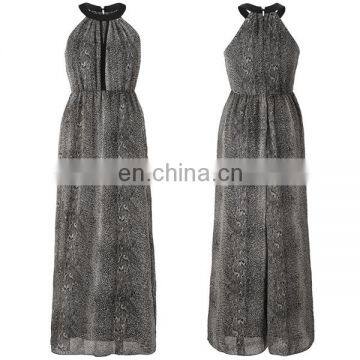 Snake skin printed halter maxi dress woman 2016