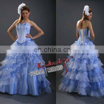 EB294 Ice blue and Ivory organza intersect A-line wedding dress evening gowns multi-layer tower shaped ceremony dress