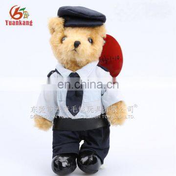 Custom uniform plush teddy bear stuffed police officer bear toys with hat and suit wholesale